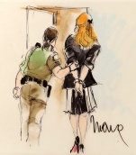 Este dibujo muestra como se llevaron esposada a la actriz tras la sentencia